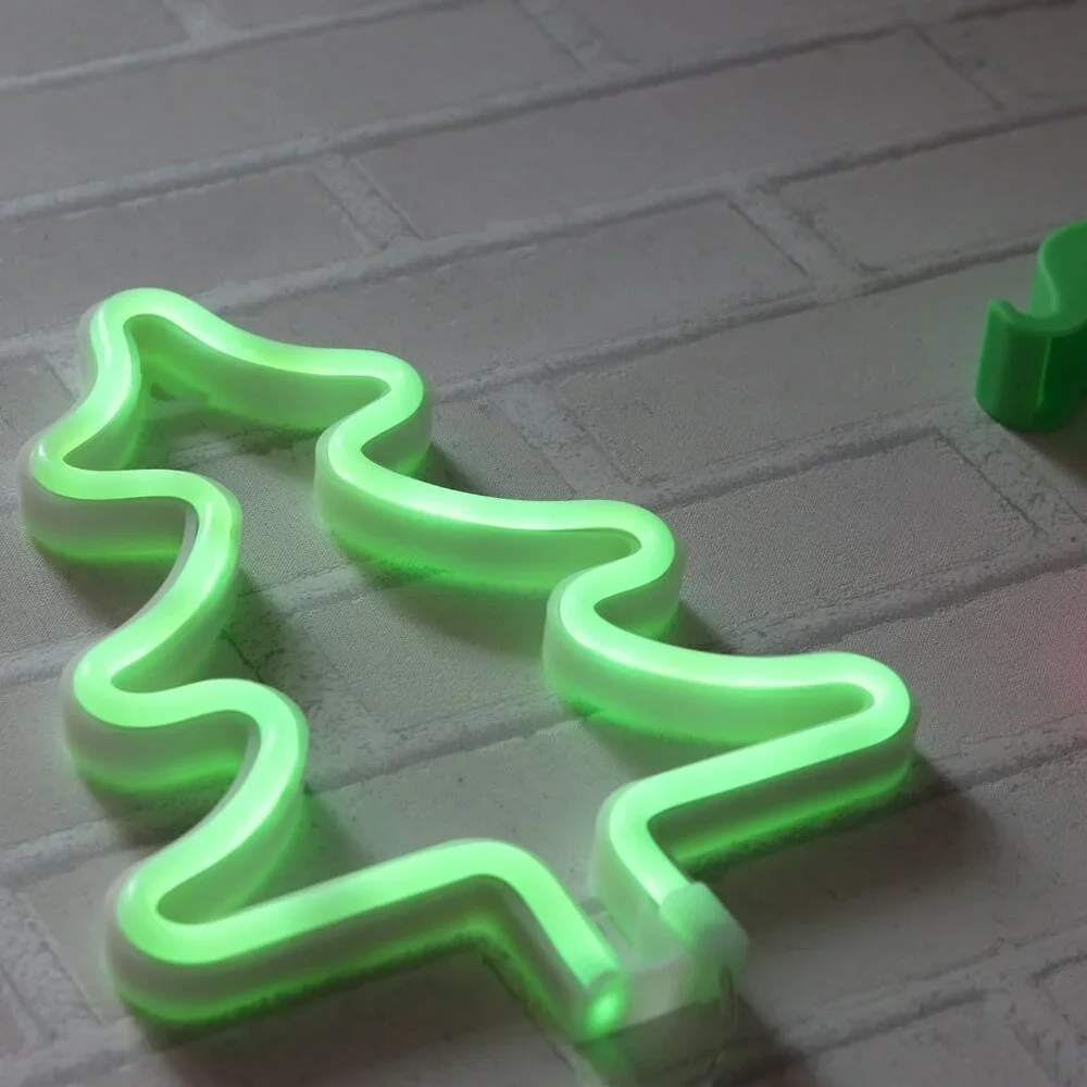 2 Packs Reindeer Tree Green Neon Wall Décor Lights USB and Battery Powered